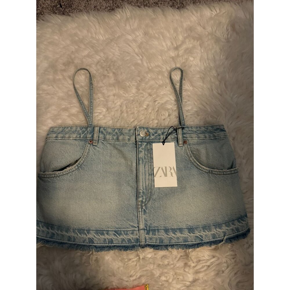 NWT Zara Cropped Denim Halter Top Tank L